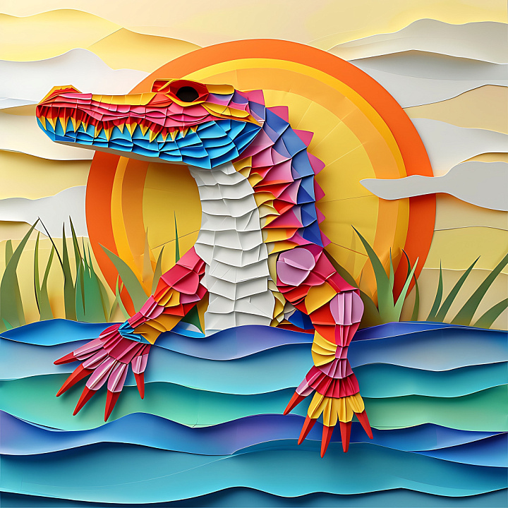 Crocodile Scale Featuring Vibrant Origami-Inspired Color Palette seamless PBR texture preview