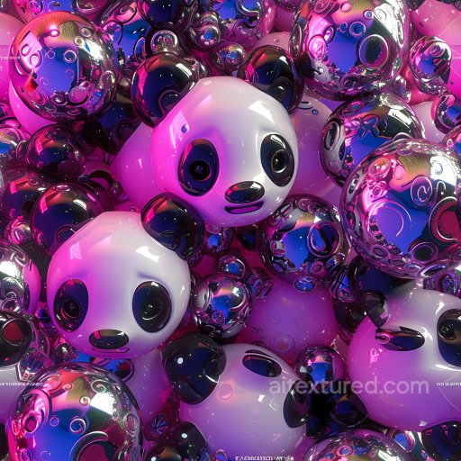 Inflated Glossy Panda Vinyl Texture with Reflective Bubble Spheres seamless Inflated PBR texture