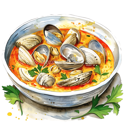 Illustrated Clam Chowder Breakfast Soup Bowl with Fresh Herbs