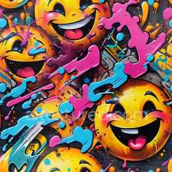 seamless Seamless 3D PBR Graffiti Texture Featuring Vibrant Yellow Emoji Faces and Colorful Paint Splashes texture 8k free download PBR