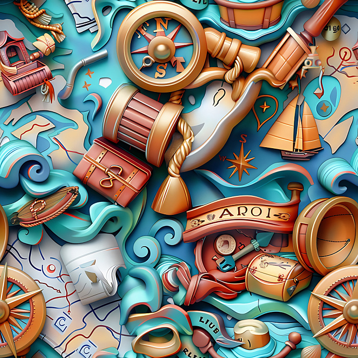 Graffiti Featuring Nautical Stencil Motifs and Vibrant Blue Tones seamless PBR texture preview