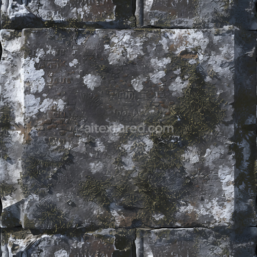 Seamless 3D Weathered Stone Wall PBR Texture with Lichen and Moss Detailing