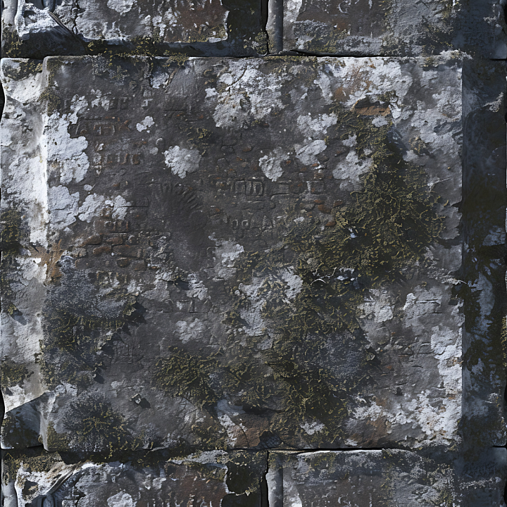 Weathered Stone Wall with Lichen and Moss Detailing seamless PBR texture preview