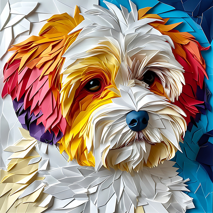 Animal of Stylized Coton de Tulear Dog Fur with Vibrant Color Layers seamless PBR texture preview