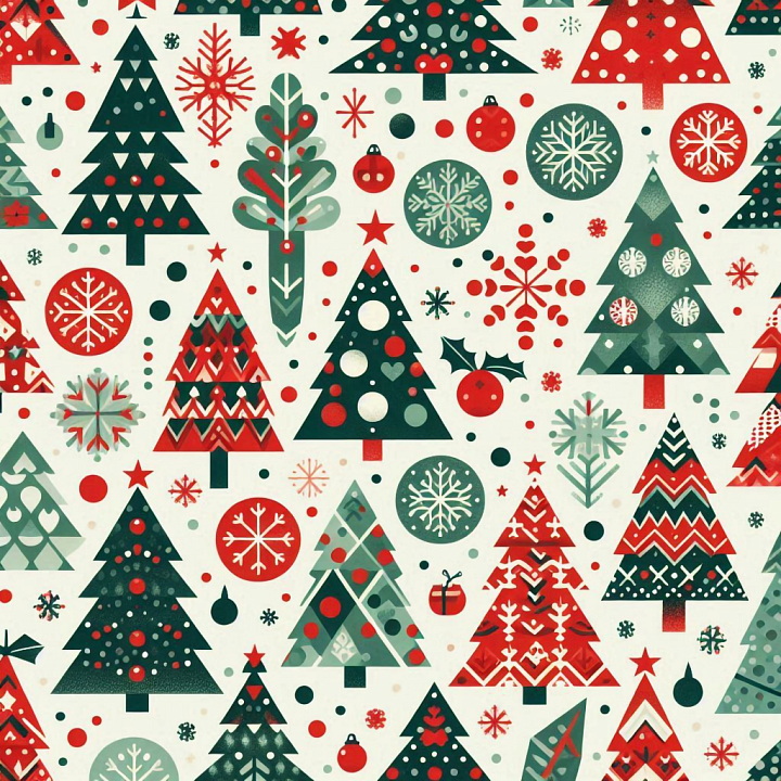 Christmas Digital Paper Featuring Colorful Festive Tree Designs seamless PBR texture preview