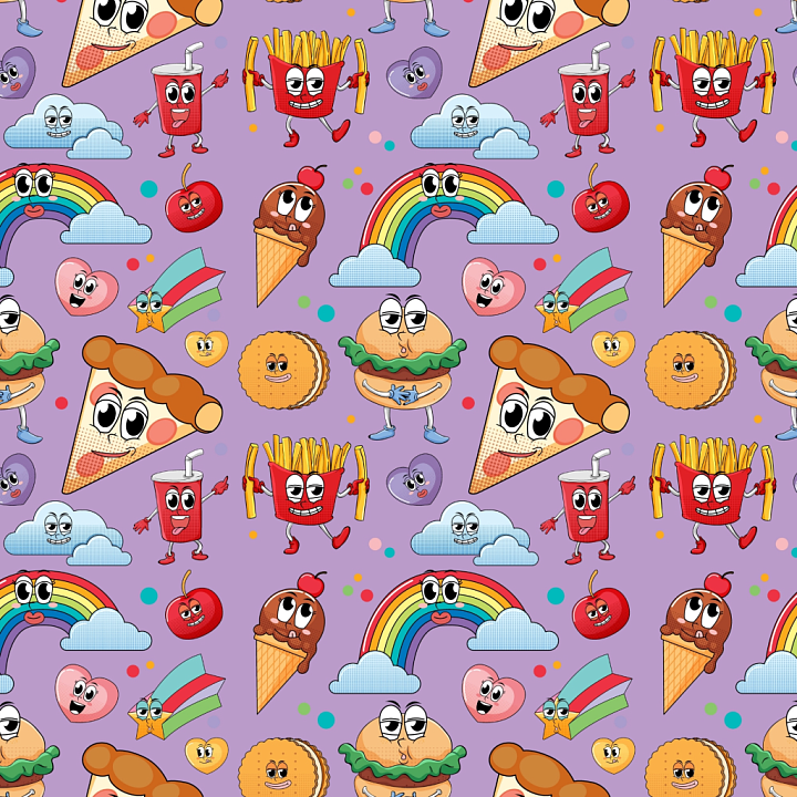 Cartoon Happy Face Pattern in Vibrant Colors seamless PBR texture preview