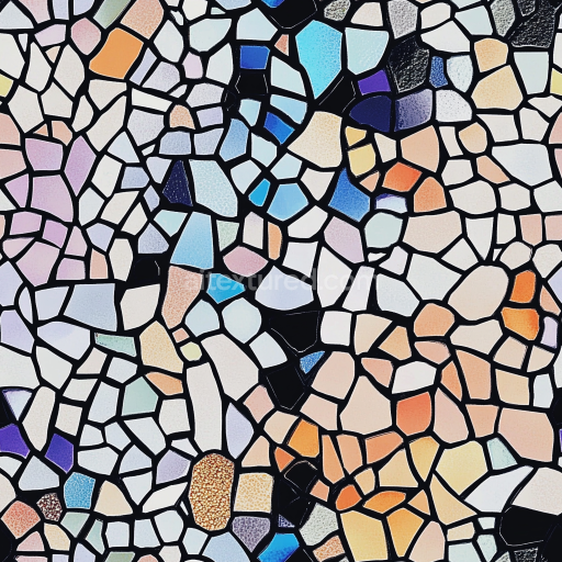 Seamless 3D mosaic PBR texture in glossy glazed ceramic multicolor irregular chips texture preview