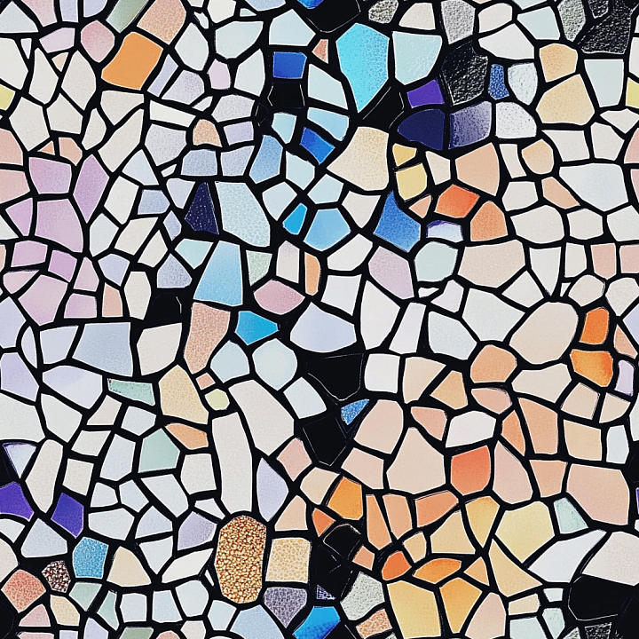 Mosaic In Glossy Glazed Ceramic Multicolor Irregular Chips seamless PBR texture preview