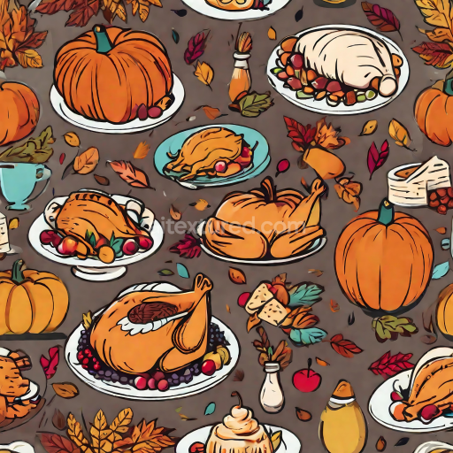 Seamless 3D PBR Texture Featuring Thanksgiving Feast and Autumn Pumpkins