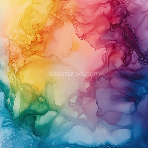 Seamless 3D Alcohol Ink PBR Texture Featuring Vibrant Rainbow Ink Swirls and Fluid Marbling
