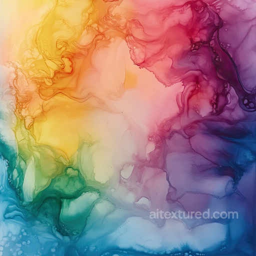 Alcohol Ink PBR Texture Featuring Vibrant Rainbow Ink Swirls and Fluid Marbling seamless Alcohol ink PBR texture