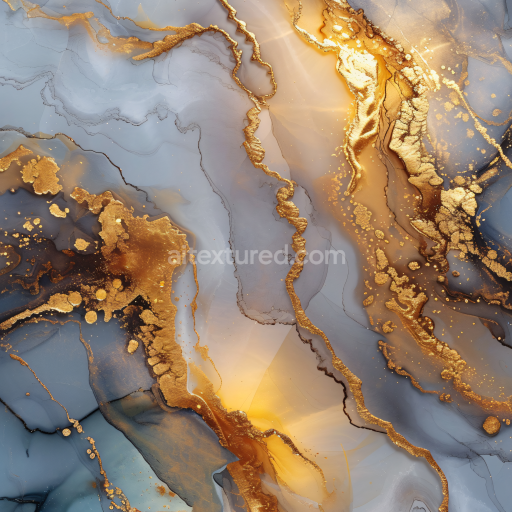 Seamless 3D Alcohol Ink PBR Texture Featuring Elegant Gold Fluid Waves and Smoky Gray Gradients