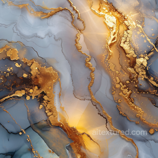 Alcohol Ink PBR Texture Featuring Elegant Gold Fluid Waves and Smoky Gray Gradients seamless Alcohol ink PBR texture