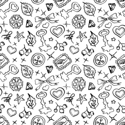 seamless Seamless 3D PBR Black & White Doodle Pattern Texture with Keys and Hearts texture 8k free download PBR
