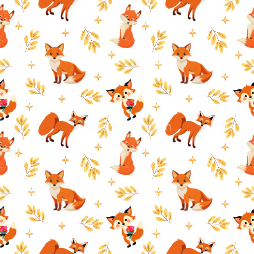 Pattern Bundle - Seamless 3D Pattern PBR Texture Featuring Playful Fox Illustrations and Autumnal Leaf Mot… texture preview