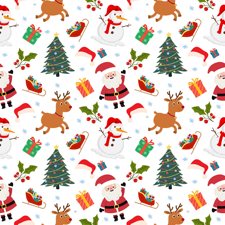 Pattern Featuring Colorful Christmas Cartoon Motifs seamless PBR texture preview