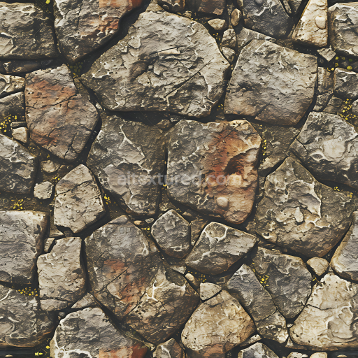 Seamless 3D PBR Weathered Stone Wall Texture with Mossy Details and Natural Cracking