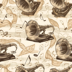 seamless Seamless 3D PBR Texture of Vintage Gramophone Illustration with Musical Notes and Leaves texture 8k free download PBR