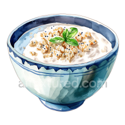 seamless Breakfast Buckwheat Porridge in Blue Ceramic Bowl Watercolor Illustration texture 8k free download PBR