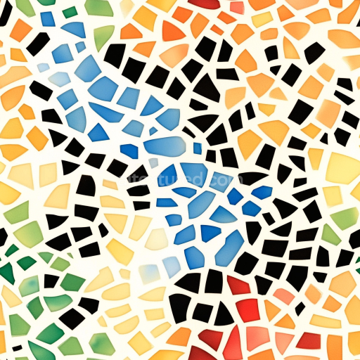 Seamless 3D Mosaic PBR Texture of Colorful Ceramic Tiles with Irregular Geometric Chips texture preview