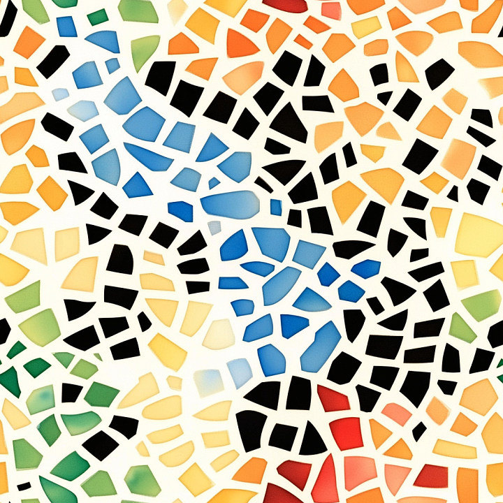 Mosaic of Colorful Ceramic Tiles with Irregular Geometric Chips seamless PBR texture preview