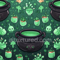 seamless Seamless 3D PBR Texture with Cartoon Cauldrons and Plants in Green Palette texture 8k free download PBR