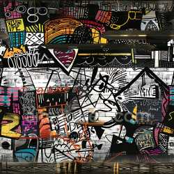 seamless Seamless 3D PBR Texture Featuring Colorful Abstract Graffiti on White Brick Wall texture 8k free download PBR