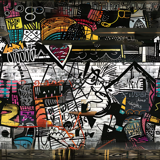 Seamless 3D PBR Texture Featuring Colorful Abstract Graffiti on White Brick Wall