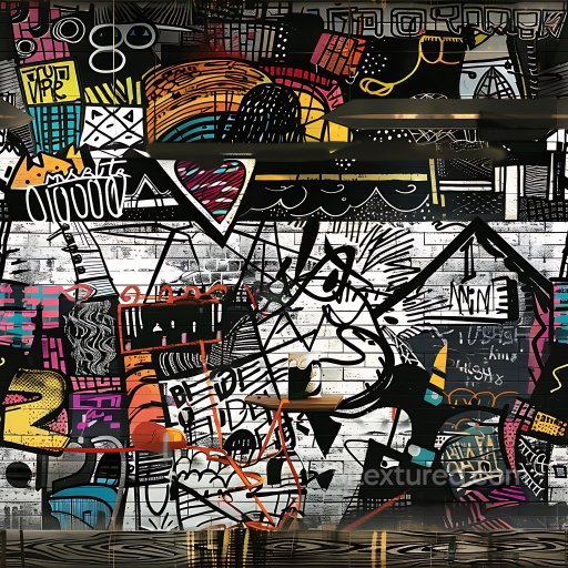 Seamless 3D PBR Texture Featuring Colorful Abstract Graffiti on White Brick Wall texture preview