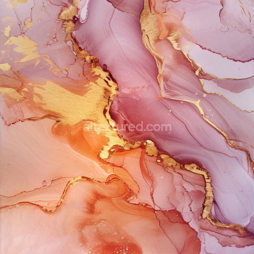 Seamless 3D Alcohol Ink PBR Texture Featuring Pink and Peach with Metallic Gold Veins