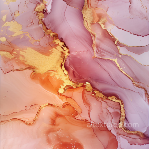 Alcohol Ink PBR Texture Featuring Pink and Peach with Metallic Gold Veins seamless Alcohol ink PBR texture