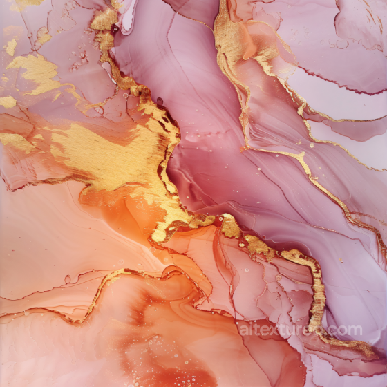 Alcohol Ink PBR Texture Featuring Pink and Peach with Metallic Gold Veins Alcohol ink texture preview