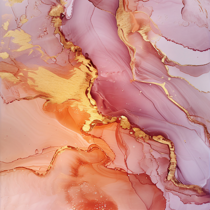 Alcohol Ink Featuring Elegant Gold Veins and Soft Blush-Purple Waves seamless PBR texture preview