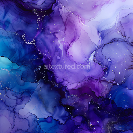 Seamless 3D Alcohol Ink PBR Texture Featuring Violet and Blue Fluid Swirls