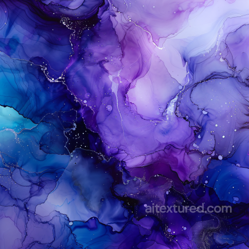 Alcohol Ink PBR Texture Featuring Violet and Blue Fluid Swirls seamless Alcohol ink PBR texture