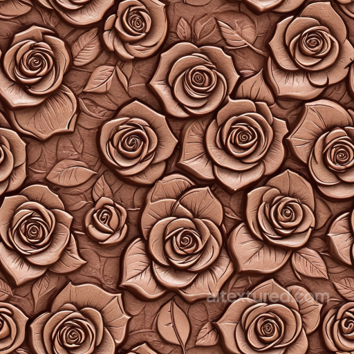 Embossed Floral Leather Texture In Warm Brown With Detailed Roses And Leaves seamless Leather PBR texture