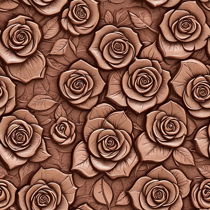 Embossed Floral Leather In Warm Brown With Detailed Roses And Leaves seamless PBR texture preview