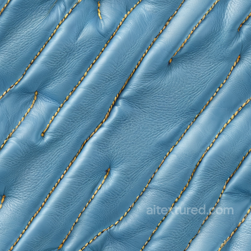 Blue Quilted Leather PBR Texture Featuring Raised Panels and Yellow Stitching seamless Leather PBR texture