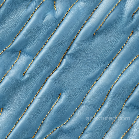 Blue Quilted Leather PBR Texture Featuring Raised Panels and Yellow Stitching Leather texture preview