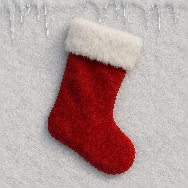 Christmas Stocking Snowy Ground Icicles Faux Fur Red Velvet seamless PBR texture preview