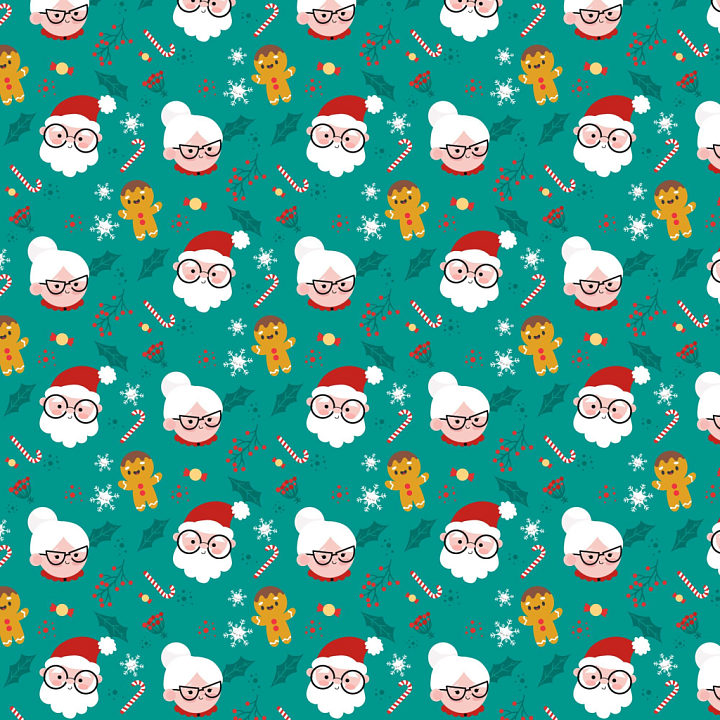 Christmas Digital Paper with Santa, Mrs seamless PBR texture preview