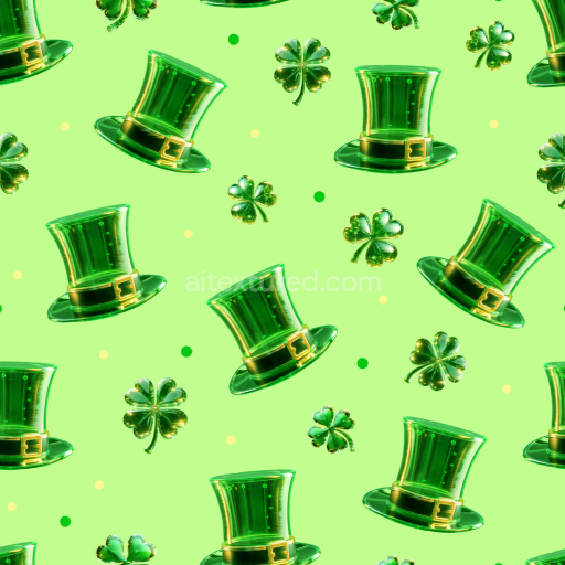 Preview — Seamless 3D PBR Texture of Glossy Glassy Green Leprechaun Hats and Shamrocks