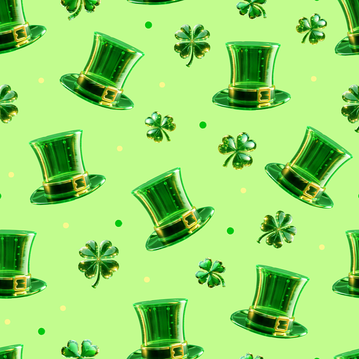 St Patrick Digital Paper Bundle of Glossy Glassy Green Leprechaun Hats… seamless PBR texture preview