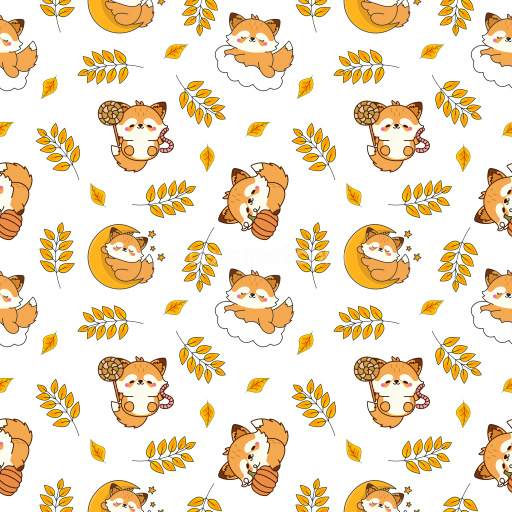 Pattern Bundle - Seamless 3D Pattern PBR Texture Featuring Cute Cartoon Foxes and Autumn Leaves texture preview