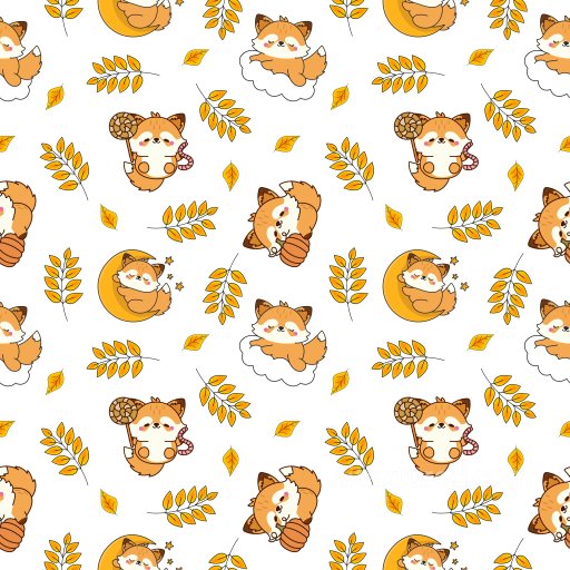 Pattern PBR Texture Featuring Cute Cartoon Foxes and Autumn Leaves seamless Pattern Bundle PBR texture