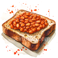 seamless Breakfast Illustration of Baked Beans on Whole Grain Toast with Watercolor Style texture 8k free download PBR