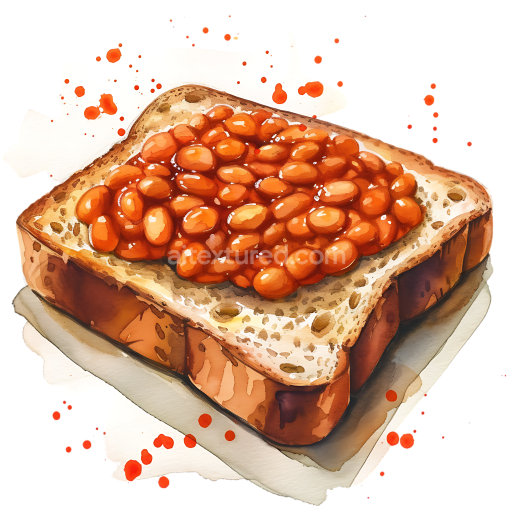 Preview — Breakfast Illustration of Baked Beans on Whole Grain Toast with Watercolor Style