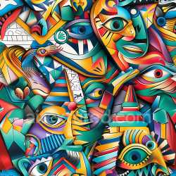 seamless Seamless 3D PBR Texture Featuring Vibrant Abstract Faces and Shapes Graffiti Mural texture 8k free download PBR