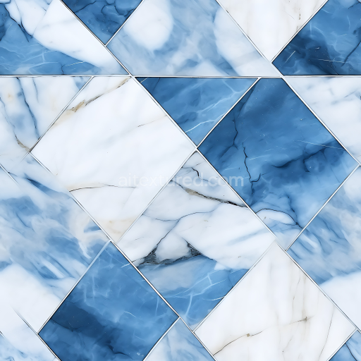 Seamless 3D Blue and White Marble Chessboard PBR Texture with Polished Finish