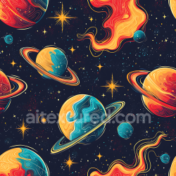 seamless Seamless 3D PBR Space Texture Featuring Vibrant Sci-Fi Planets with Rings and Cosmic Flames texture 8k free download PBR